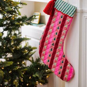 Furbish Studio Snowwood Stripe Stocking in Red & Light Pink & Green christmas